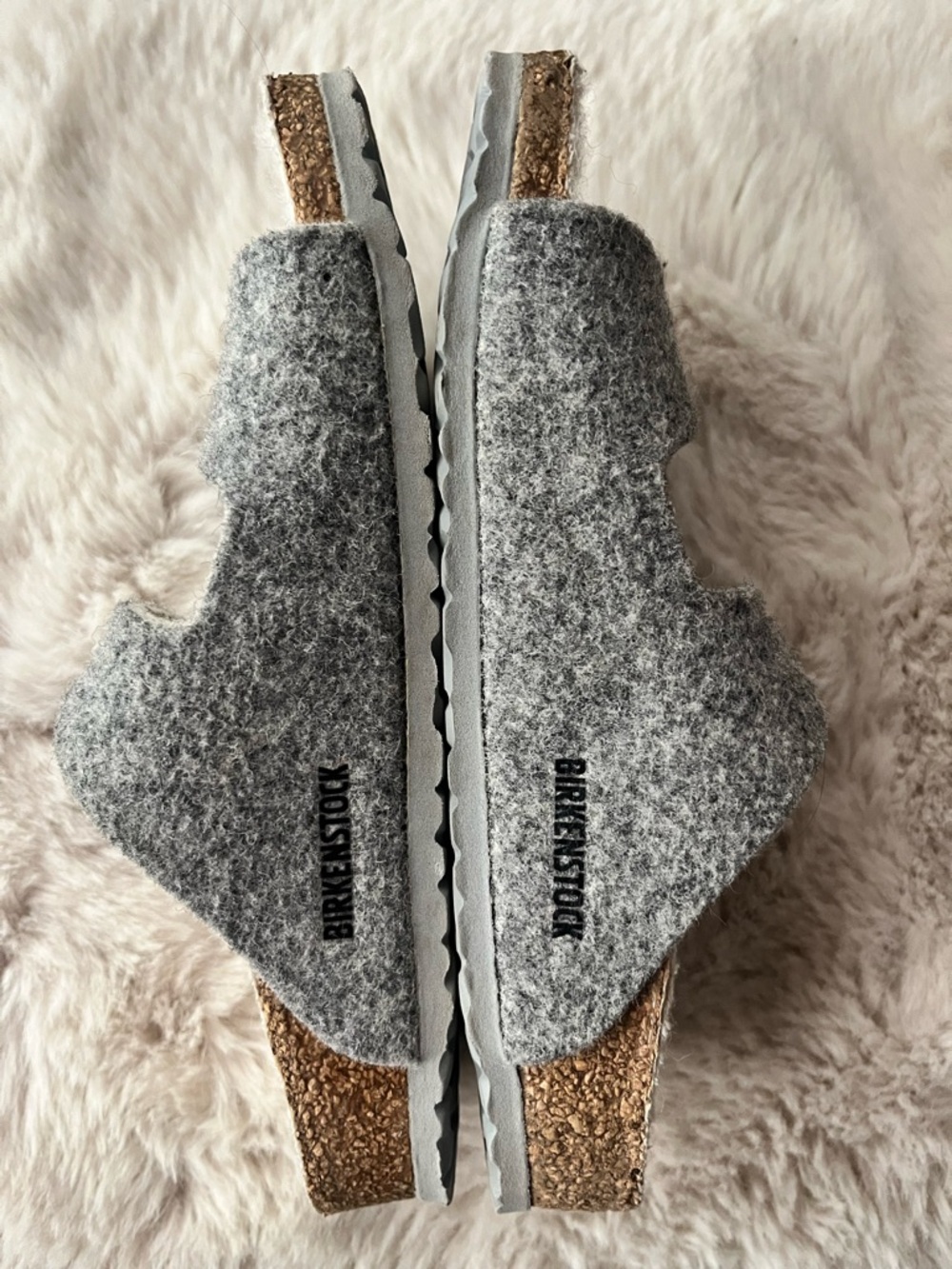 Birkenstock Arizona Gray Felt Double-Strap Shearling Slides Size 31 - Picture 4 of 9